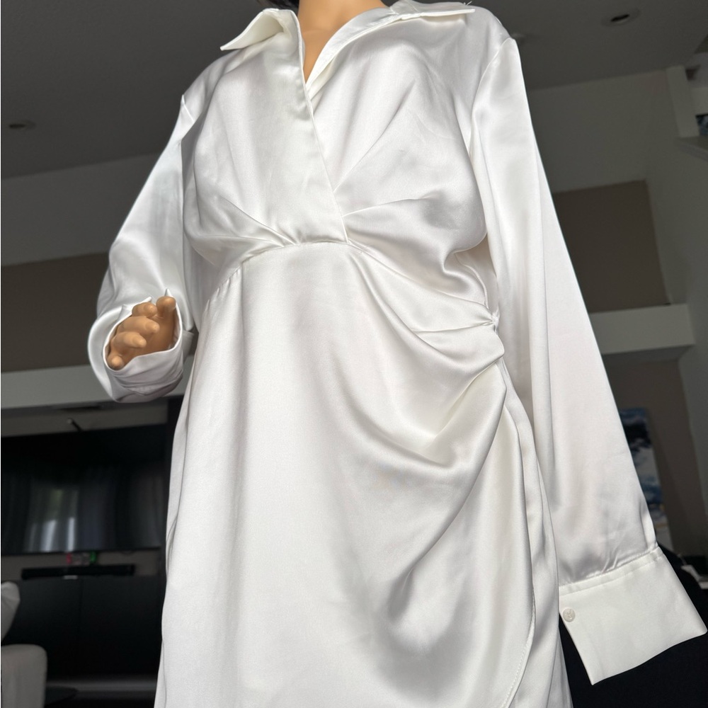 Zara Elegant White Satin Wrap Dress XL
